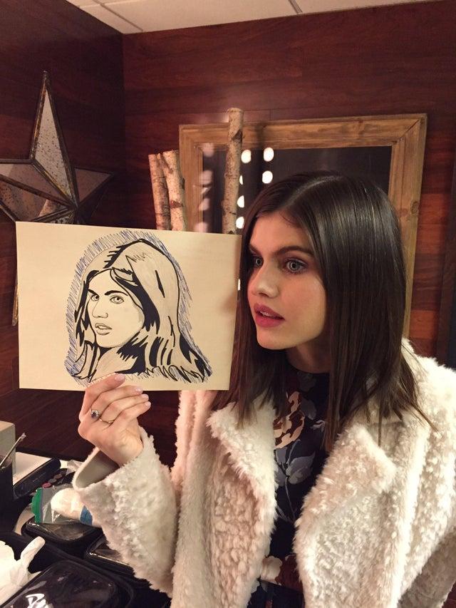 posing with a sketch from her twitter january 30 2018