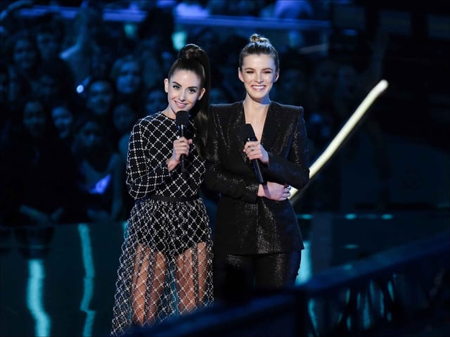 With Betty Gilpin on stage at 2018 MTV Movie & TV Awards