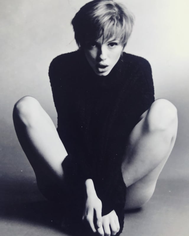 Christina, modeling a pixie cut in the 90s